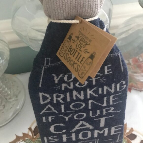 Primitives by Kathy "You're Not Drinking Alone If Your Cat..." Bottle Sock NWT - Picture 3 of 5